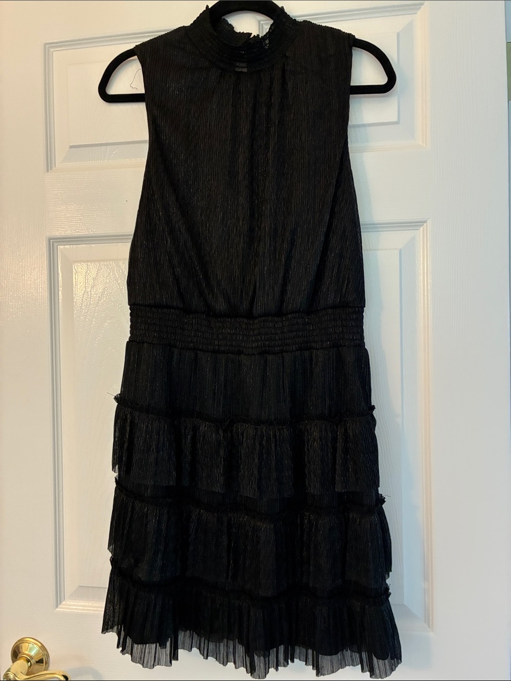 MSK Black Sleeveless High-Neck Ruffle-Tier Dress